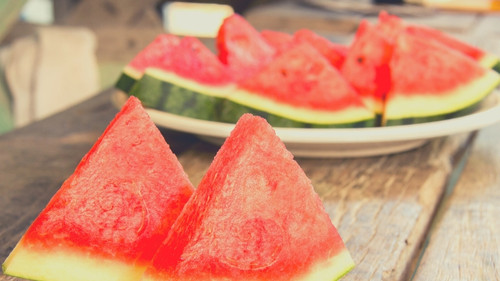 plate full of watermelon slices